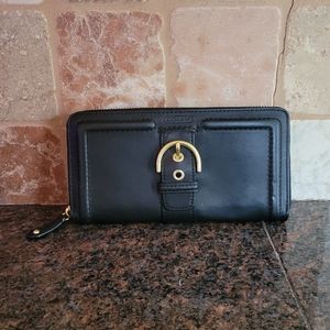 COACH Vintage Full Size Black Wallet Gold Trim